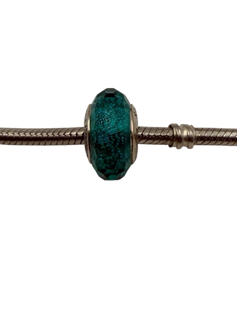 Pandora Teal Shimmer Murano Glass Charm S925 ALE Sterling Silver Faceted
